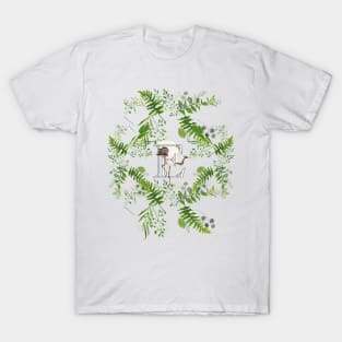 Botanical Monogram E letter with Heron bird detail. T-Shirt